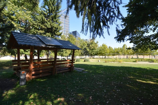Big recognizable modern building with a bridge view of Sofia