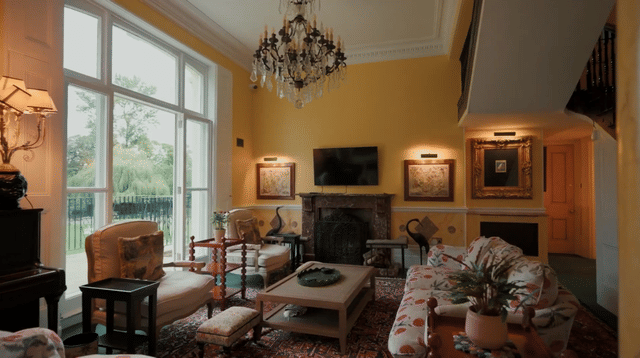 Elegant Regency estate with a private lake and indoor pool, quirky details