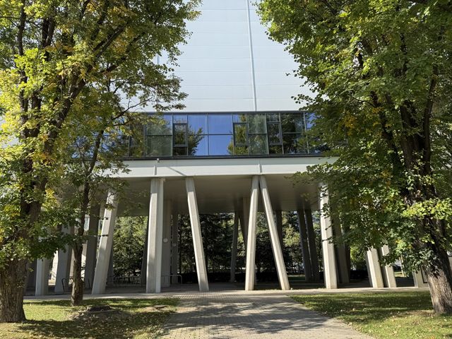 Big recognizable modern building with a bridge view of Sofia