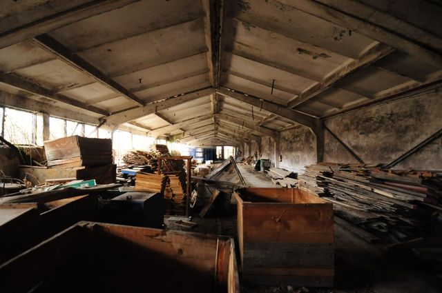 Industrial building - woodworking/carpentry shop, old cow barns - former collective farm from the socialist regime