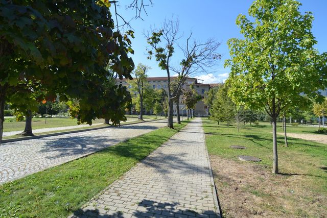 Big recognizable modern building with a bridge view of Sofia