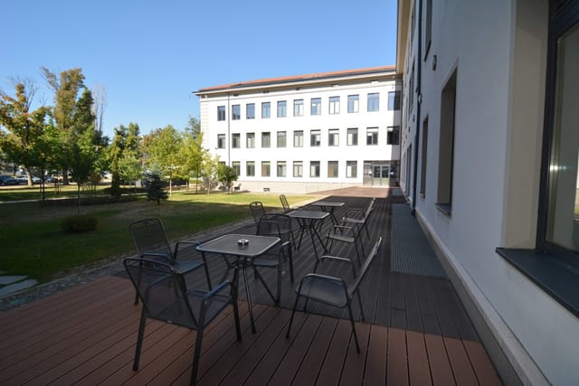 Big recognizable modern building with a bridge view of Sofia