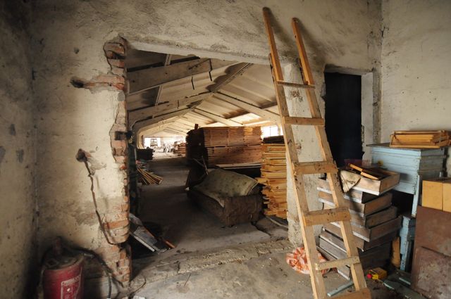 Industrial building - woodworking/carpentry shop, old cow barns - former collective farm from the socialist regime