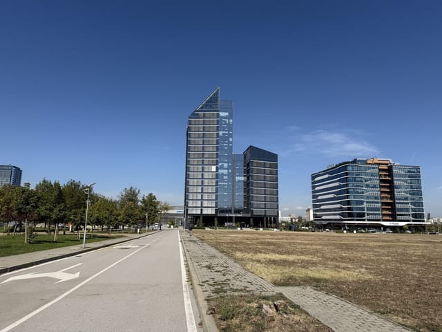 Big recognizable modern building with a bridge view of Sofia