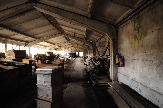 Industrial building - woodworking/carpentry shop, old cow barns - former collective farm from the socialist regime