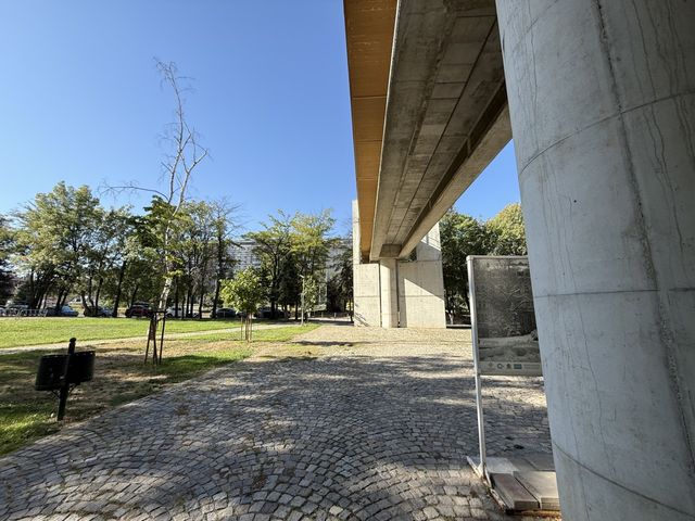 Big recognizable modern building with a bridge view of Sofia