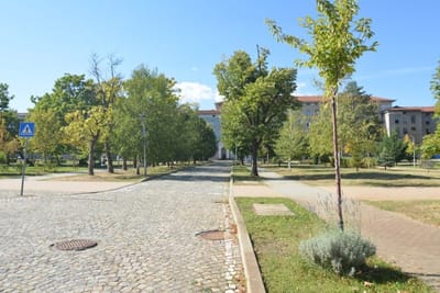 Big recognizable modern building with a bridge view of Sofia