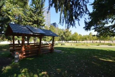 Big recognizable modern building with a bridge view of Sofia