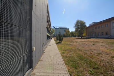 Big recognizable modern building with a bridge view of Sofia