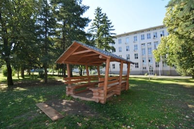Big recognizable modern building with a bridge view of Sofia