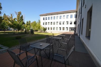 Big recognizable modern building with a bridge view of Sofia