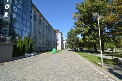 Big recognizable modern building with a bridge view of Sofia