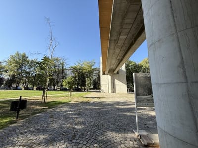 Big recognizable modern building with a bridge view of Sofia