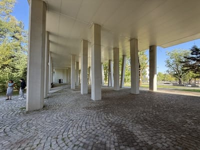 Big recognizable modern building with a bridge view of Sofia